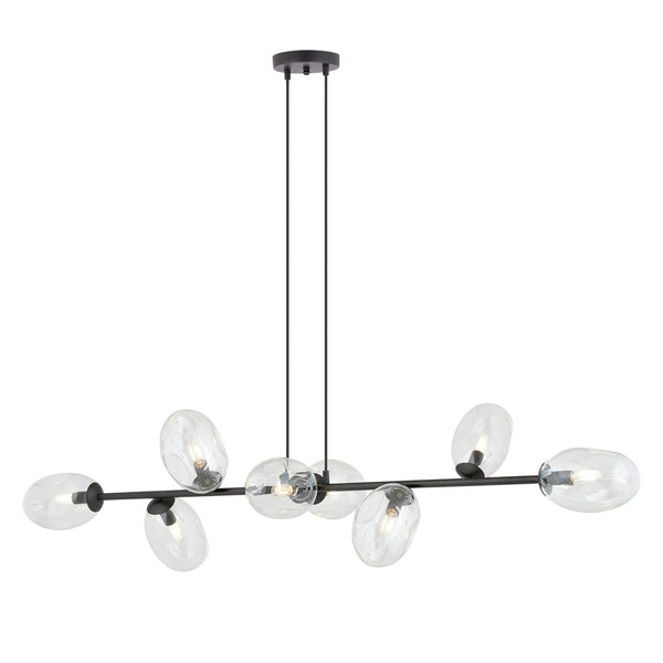 Suspension Pandora 8 lumières noire, verre transparent