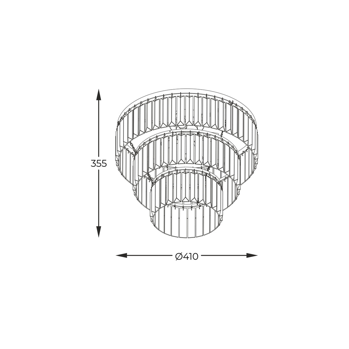 Schéma technique du luminaire avec hauteur 355 mm et diamètre 410 mm