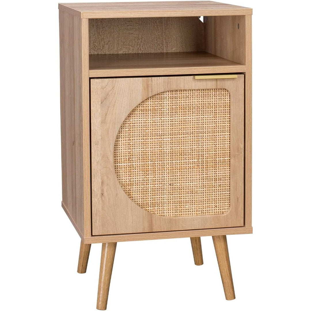 Alice'S Home - Table De Chevet. Eva. Décor Bois Et Cannage Arrondi. Une Porte. Un Espace De Rangement. L40 X L39 X H65.8Cm | Designix - Amazon    - https://designix.fr/