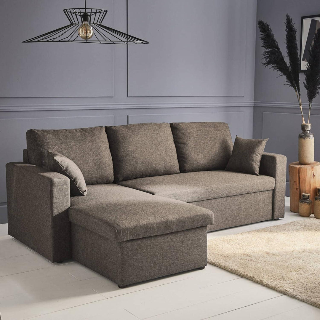 Canapé Angle Tissu Convertible Marron | Sophistication | Designix - Canapés    - https://designix.fr/