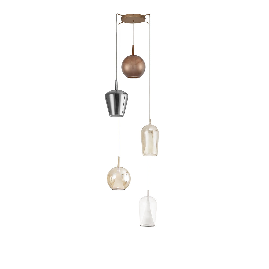 Suspension Elsa 5 lumières dorée, verre