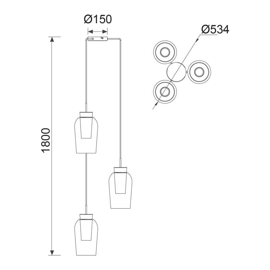 Suspension Nora 3 lumières, verre, Ø 53,4 cm