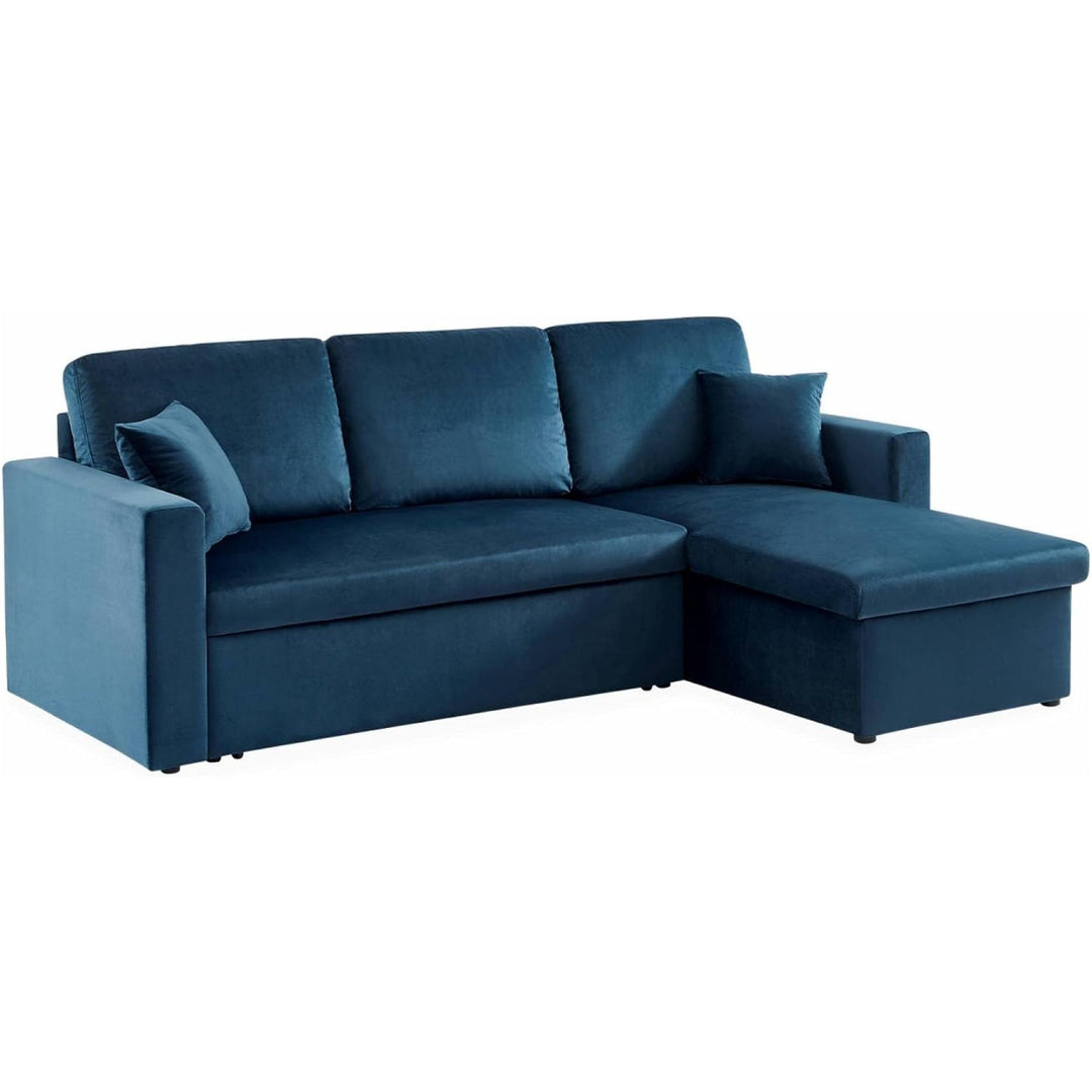 Alice'S Home - Canapé D'Angle Convertible En Velours Bleu Pétrole 3 Places. Fauteuil D'Angle Réversible Coffre Rangement Lit Modulable | Designix -     - https://designix.fr/