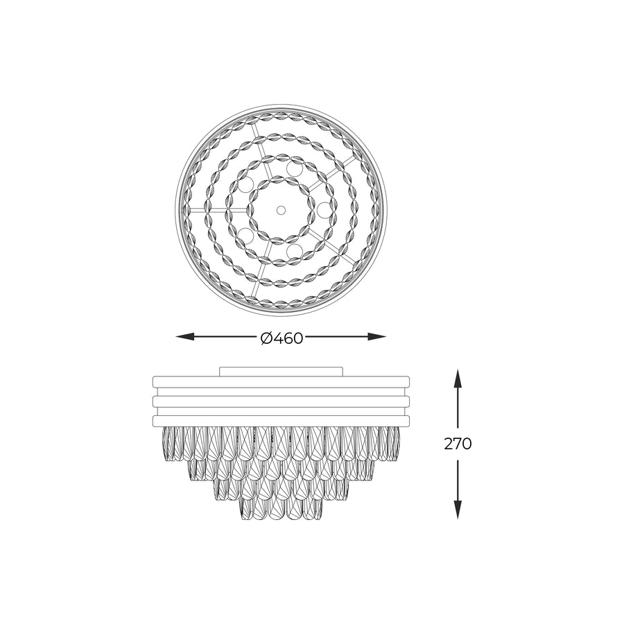Schéma de dimensions du plafonnier avec diamètre 460 mm et hauteur 270 mm