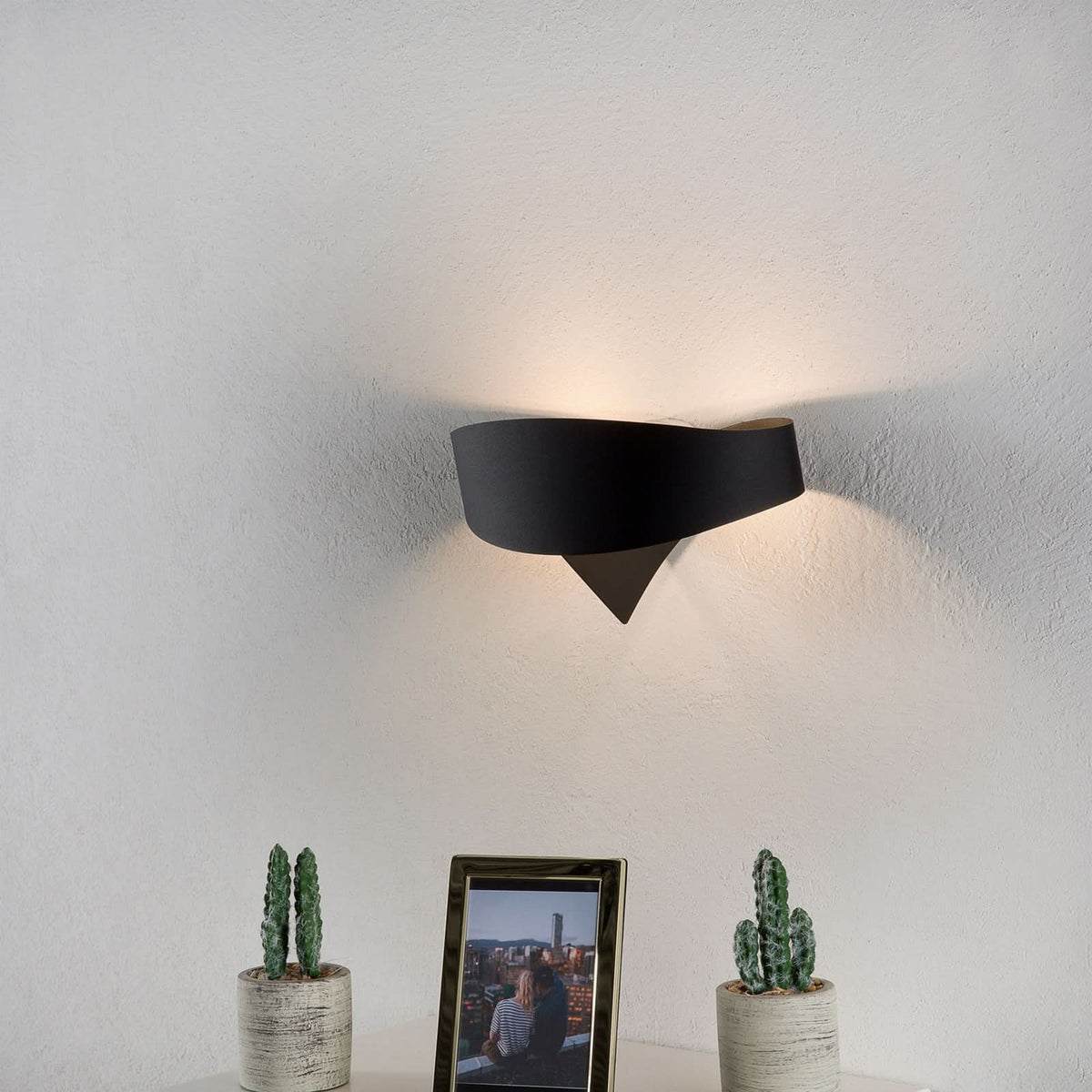Applique murale Scudo en acier, noir, 2 lumières, hauteur 16 cm
