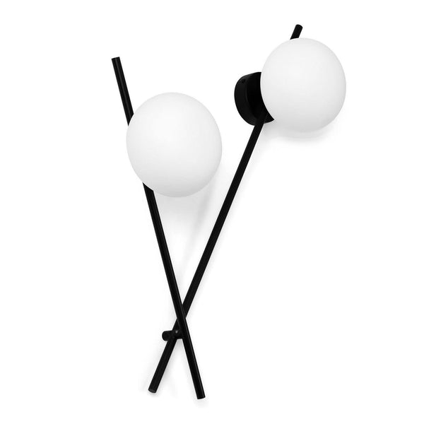 Applique murale Mikado en verre, noir et blanc, 2 lumières, hauteur 65 cm