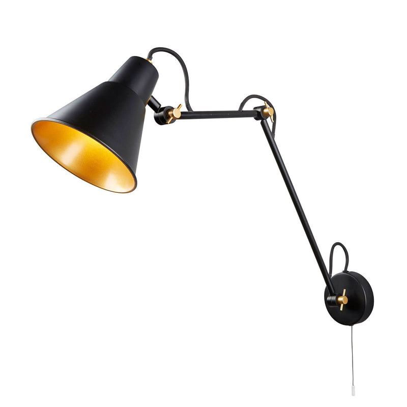 Applique murale 7403 en tissu, noir et doré, hauteur 50 cm