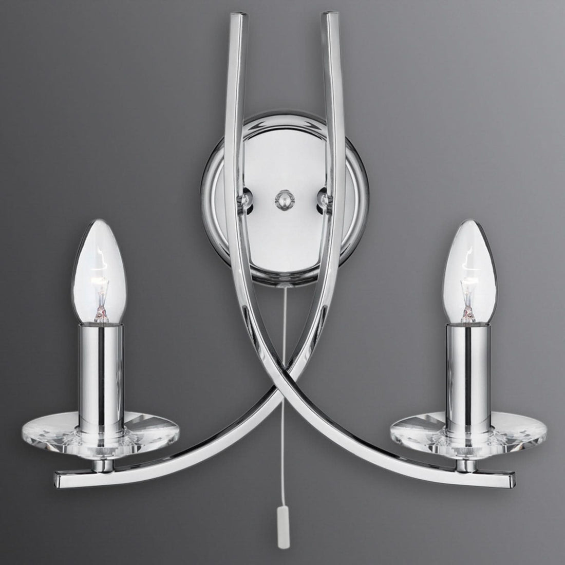 Applique murale Ascona en verre, chrome et transparent, 2 lumières, hauteur 29 cm