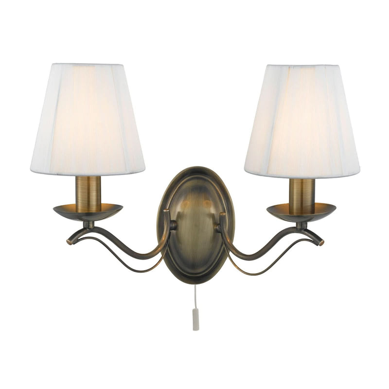 Applique murale Andretti en tissu, laiton et crème, 2 lumières, hauteur 26 cm