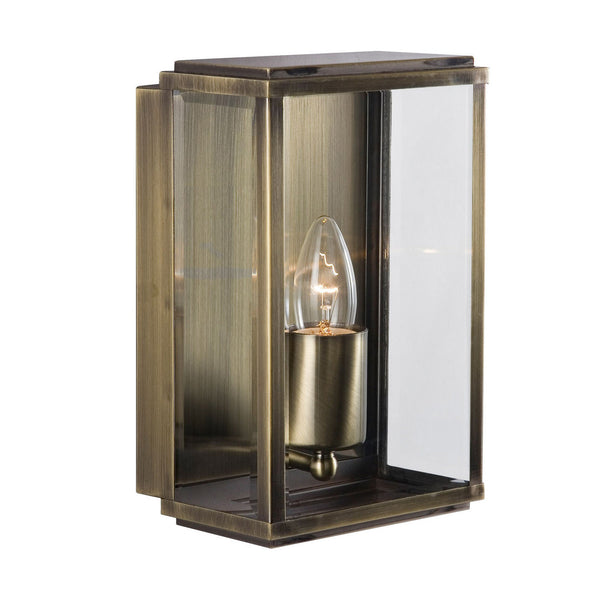 Applique d'extérieur Box en verre, laiton et transparent, hauteur 25 cm, IP44