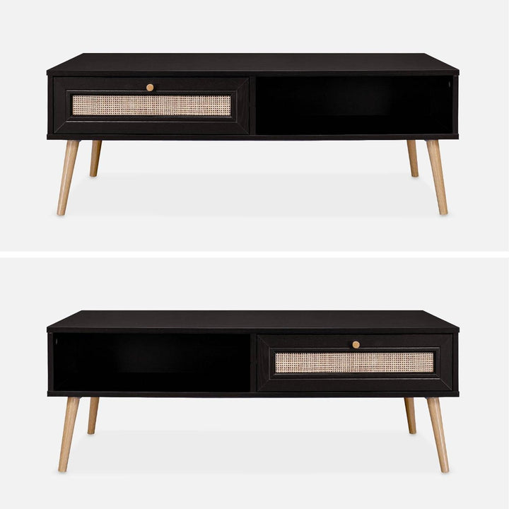 Alice'S Home - Table Basse En Cannage 110X59X39Cm - Bohème - Noir. 1 Tiroir. 1 Espace De Rangement. Pieds Scandinaves | Designix - Amazon    - https://designix.fr/