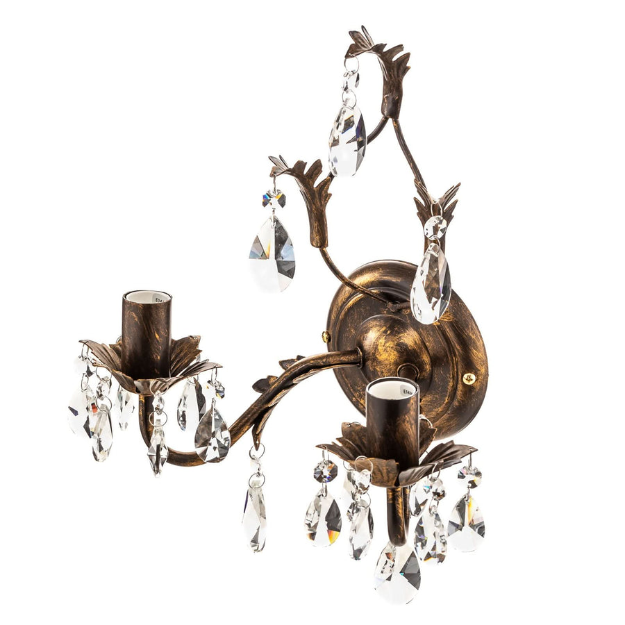 Applique murale Teresa en cristal, bronze et transparent, 2 lumières, hauteur 30 cm