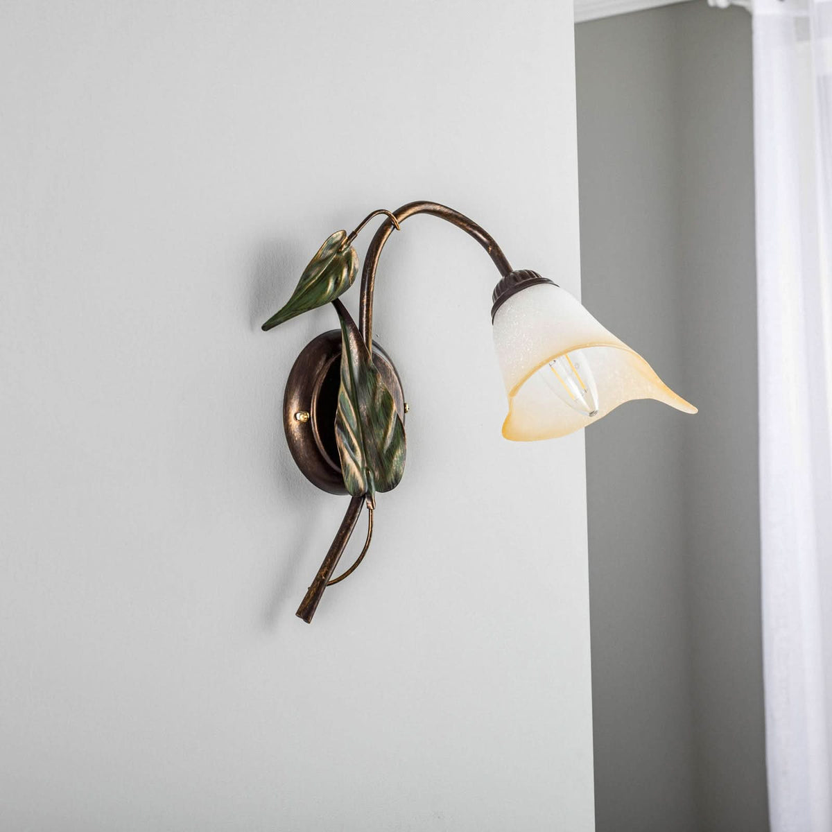 Applique murale Miranda en verre, bronze et vert, hauteur 35 cm
