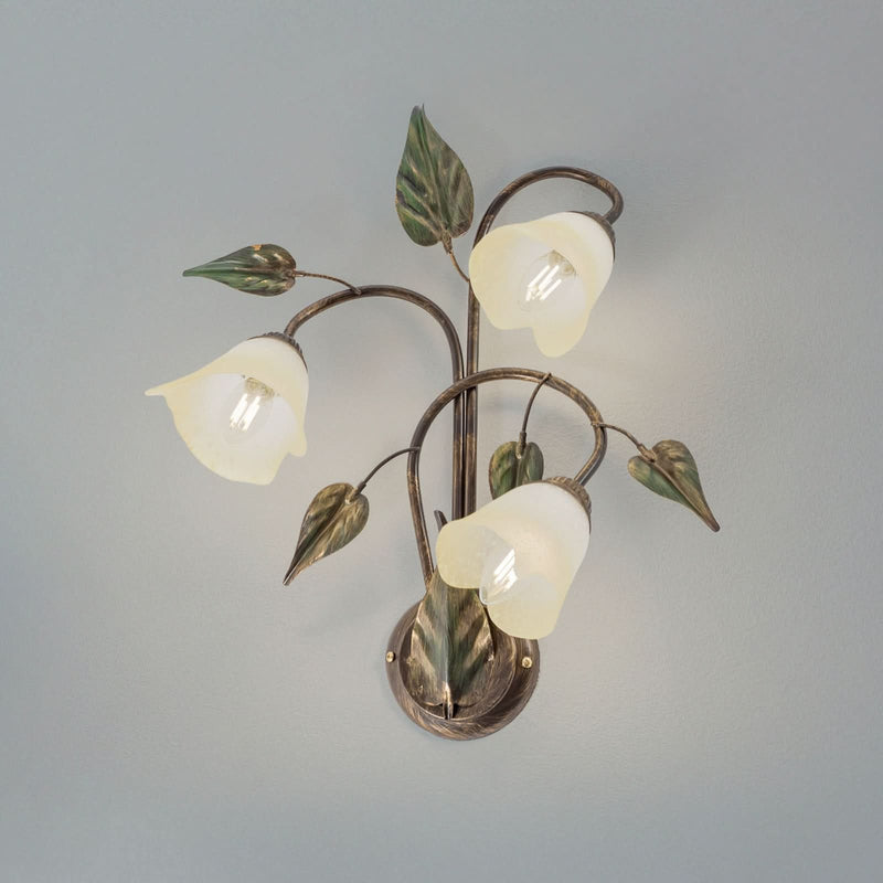 Applique murale Miranda en verre, bronze et vert, 3 lumières, hauteur 58 cm
