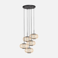 Suspension grappe bambou, 5 boules ajourées cascade Ø 50 cm | Java