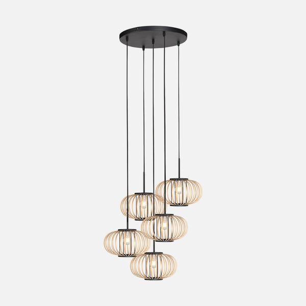 Suspension grappe bambou, 5 boules ajourées cascade Ø 50 cm | Java