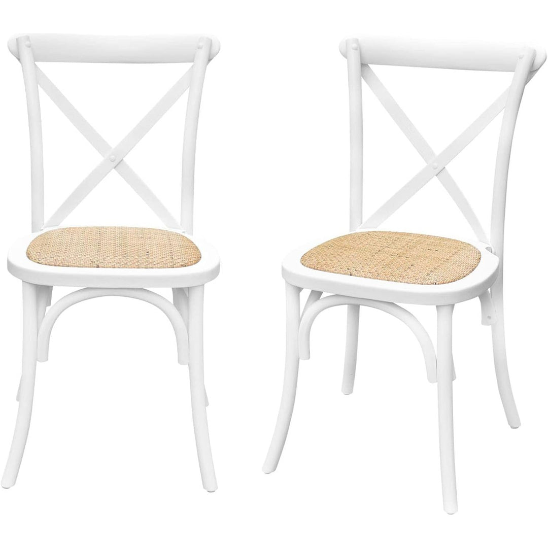 Alice'S Home - Lot De 2 Chaises De Bistrot En Bois D'Hévéa Blanc. Vintage. Assise En Rotin. Empilables | Designix - Amazon    - https://designix.fr/