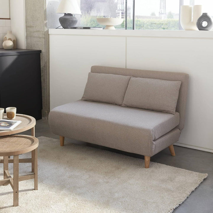 Alice'S Home - Canapé Convertible En Tissu - Guesta - 2 Places Scandinave. Pieds Bois Foncé. Beige. Banquette. Dossier Inclinable | Designix -     - https://designix.fr/