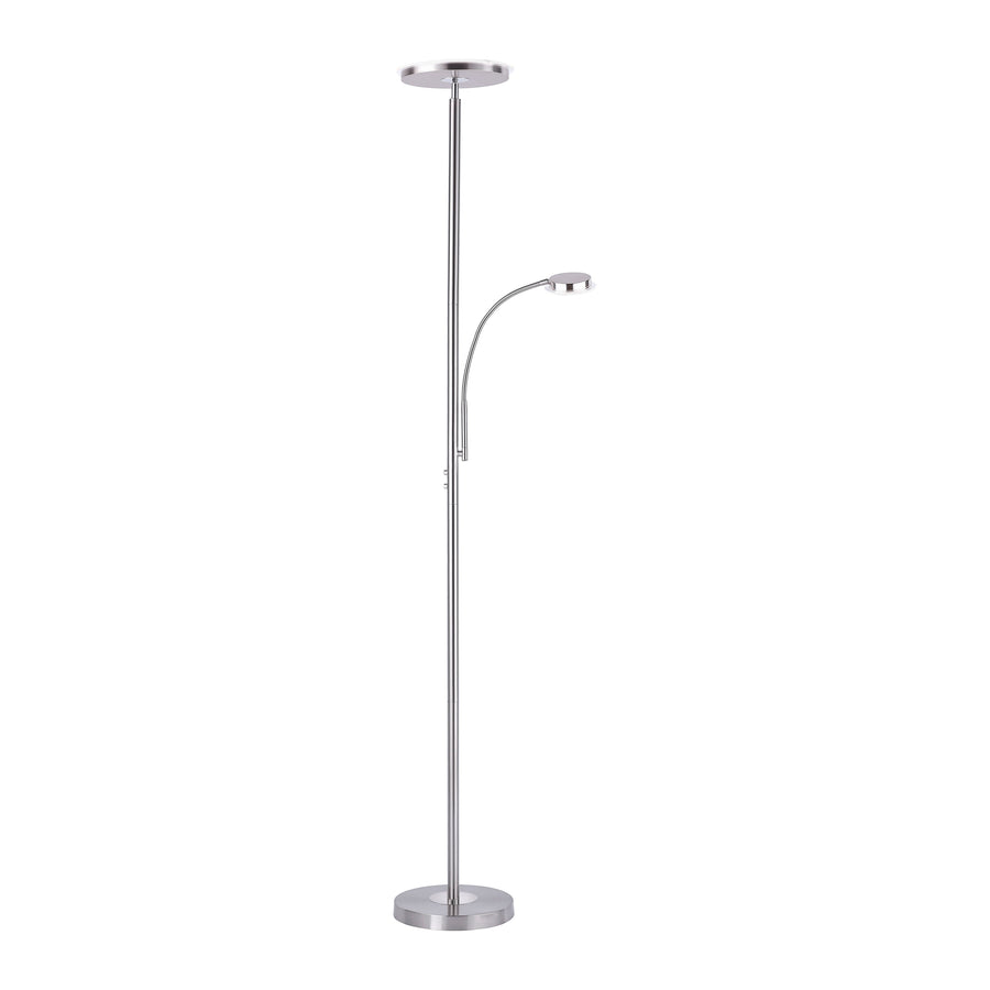Vue de face sur fond blanc, pied rond et bras flexible orientable