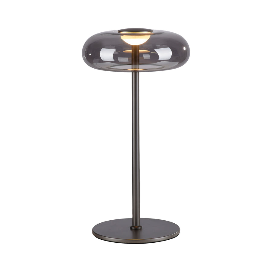 Vue de face sur fond blanc, tige fine et base ronde plate
