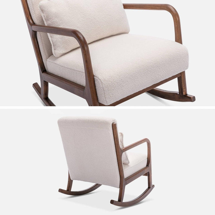 Alice'S Home - Fauteuil À Bascule Design En Bois Et Tissu. Bouclettes Blanches. Structure Hévéa Teinté Noyer Clair | Designix - Amazon    - https://designix.fr/