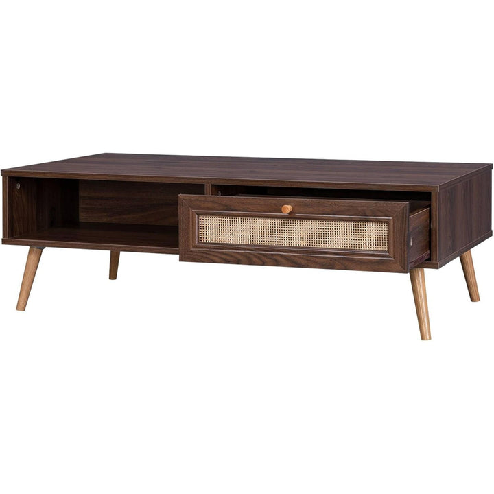 Alice'S Home - Table Basse En Cannage 110X59X39Cm - Bohème - Couleur Bois Foncé. 1 Tiroir. 1 Espace De Rangement. Pieds Scandinaves | Designix - Amazon    - https://designix.fr/