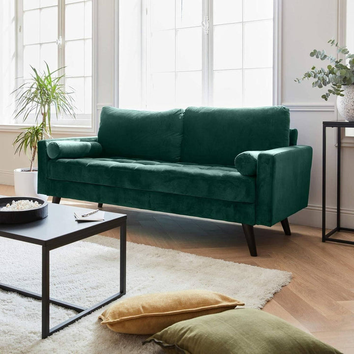 Alice'S Home - Canapé En Velours Vert Anglais. 3 Places Scandinave Fixe. Droit. Pieds Bois Noir | Designix -     - https://designix.fr/