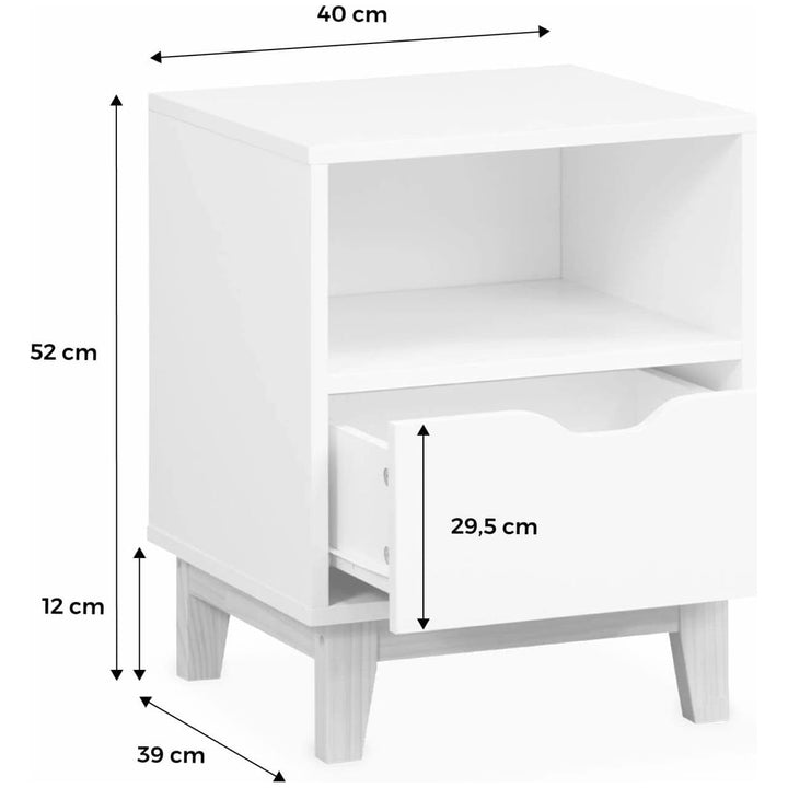 Alice'S Home - Table De Chevet Blanche Avec Pieds En Bois De Sapin - Floki - 40 X 39 X 52Cm - 1 Tiroir Et 1 Niche | Designix - Amazon    - https://designix.fr/