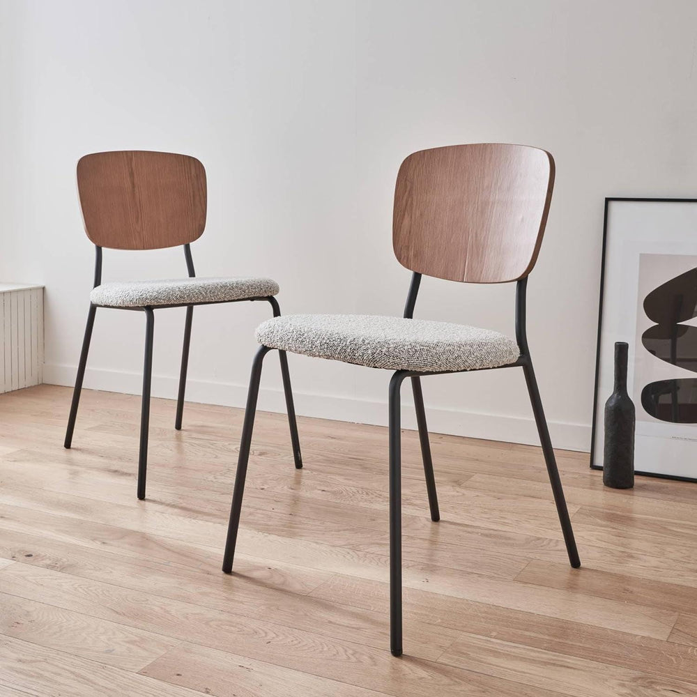 Alice'S Home - Lot De 2 Chaises Assise Bouclette Texturée Blanche. Dossier Bois De Peuplier Courbé. Pieds En Métal Noir Mat | Designix - Amazon    - https://designix.fr/