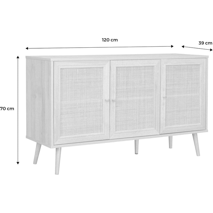 Alice'S Home - Buffet De Rangement En Cannage. Blanc 120X39X70Cm - Bohème - 2 Niveaux. 3 Portes. Pieds Scandinaves | Designix - Amazon    - https://designix.fr/