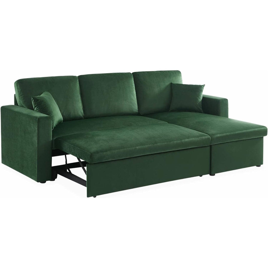 Alice'S Home - Canapé D'Angle Convertible En Velours Vert Anglais 3 Places. Fauteuil D'Angle Réversible Coffre Rangement Lit Modulable | Designix -     - https://designix.fr/