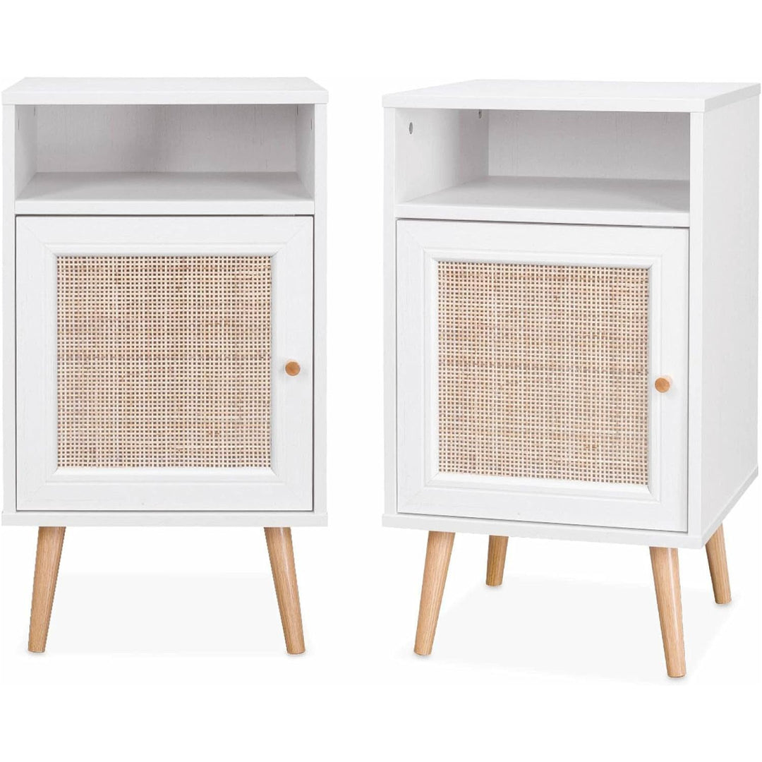 Alice'S Home - Lot De 2 Tables De Chevet En Cannage - Bohème - 40X39X65.8Cm Blanc - 2 Niveaux - 1 Portes - 1 Espace De Rangement - Pieds Scandinaves | Designix - Amazon    - https://designix.fr/