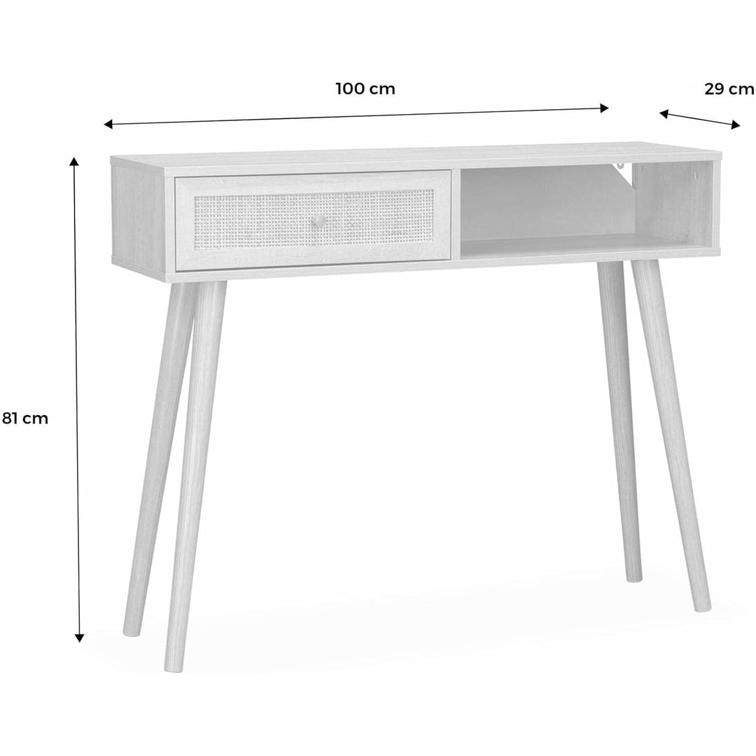 Alice'S Home - Console En Cannage 100X29X81Cm - Bohème - Blanc. 1 Tiroir.1 Espace De Rangement. Pieds Scandinaves Décor Bois. 1 Poignée | Designix - Amazon    - https://designix.fr/