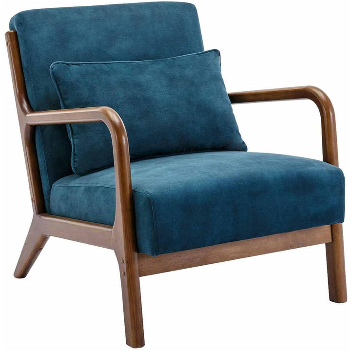 Alice'S Home - Fauteuil En Velours Bleu Pétrole. Pieds Bois D'Hévéa Teinté Noyer Clair. 1 Place Droit Fixe. Pieds Compas Scandinave | Designix -     - https://designix.fr/