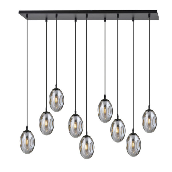 Suspension Astral 9 lumières noire, verre graphite