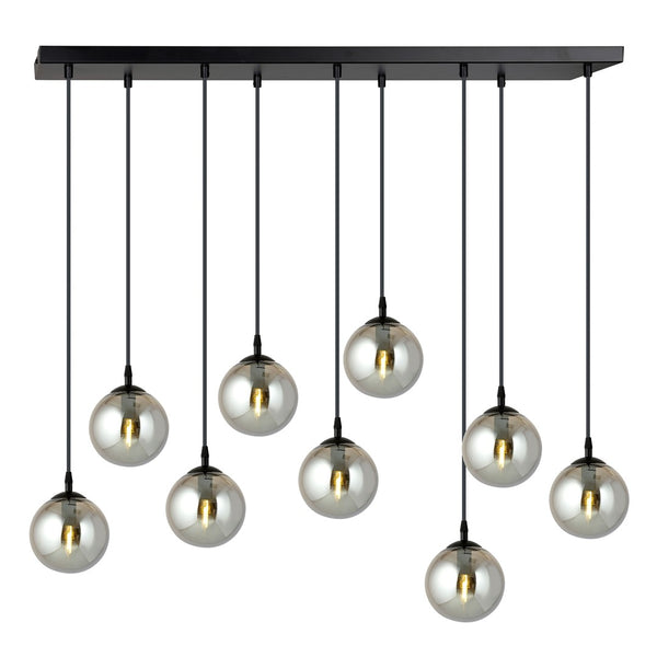 Suspension Cosmo 9 lumières noire, verre graphite