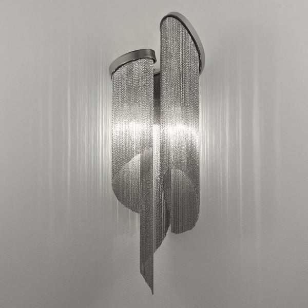 Applique murale Stream en métal, nickel, 2 lumières, hauteur 54 cm