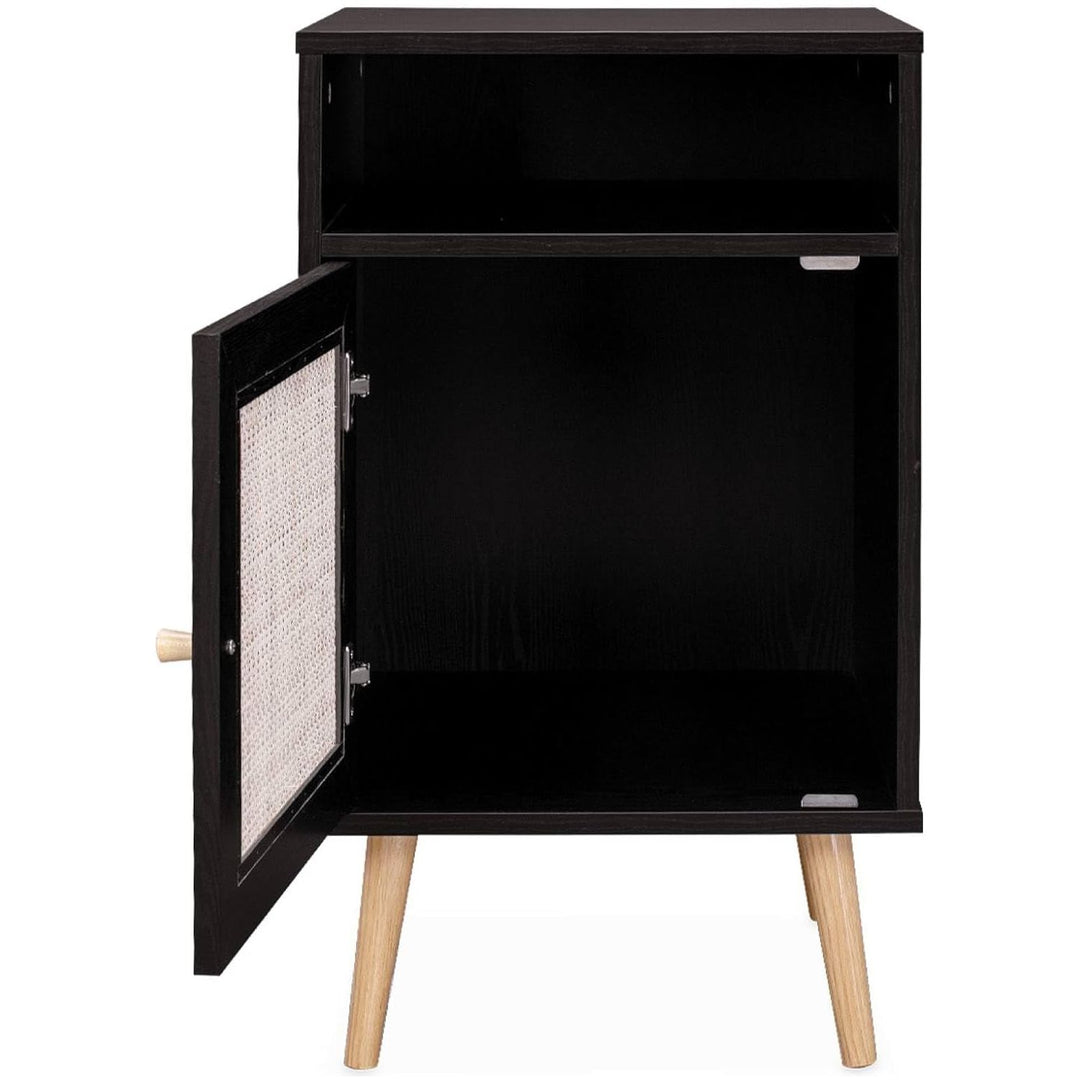 Alice'S Home - Lot De 2 Tables De Chevet En Cannage - Bohème - 40X39X65.8Cm Noir - 2 Niveaux - 1 Portes - 1 Espace De Rangement - Pieds Scandinaves | Designix - Amazon    - https://designix.fr/