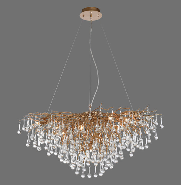 Suspension Icicle 10 lumières laiton vieilli, verre