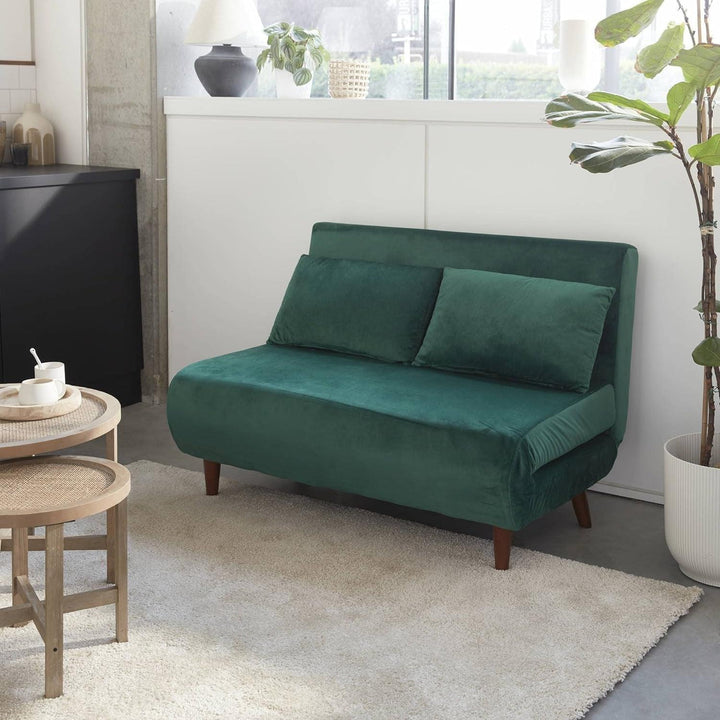 Alice'S Home - Canapé Convertible 2 Places Vert - Guesta - Pieds Bois. Banquette. Dossier Inclinable | Designix -     - https://designix.fr/