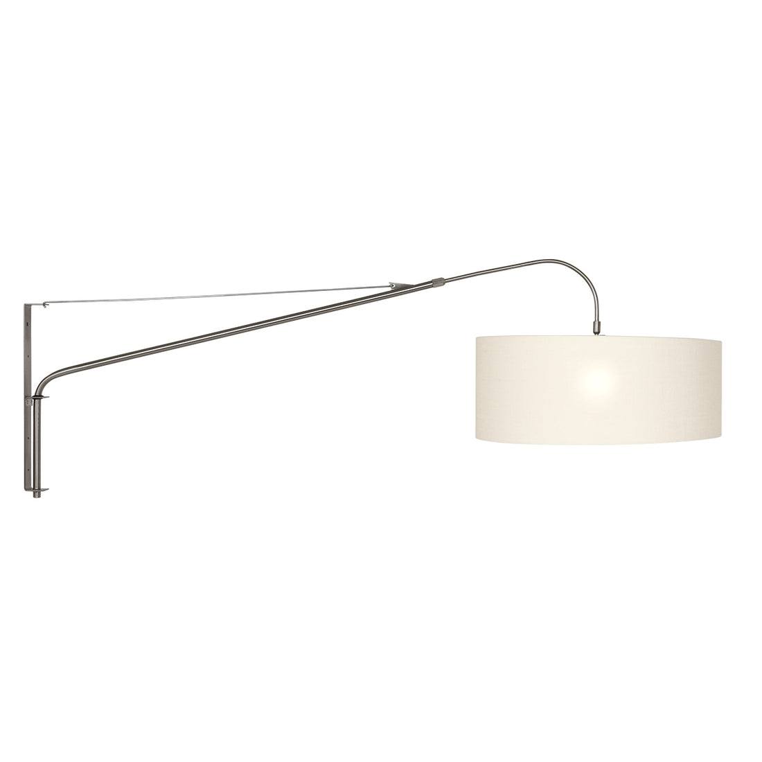Grande applique murale arc en acier, abat-jour lin blanc Ø50 cm pour salon | Classy