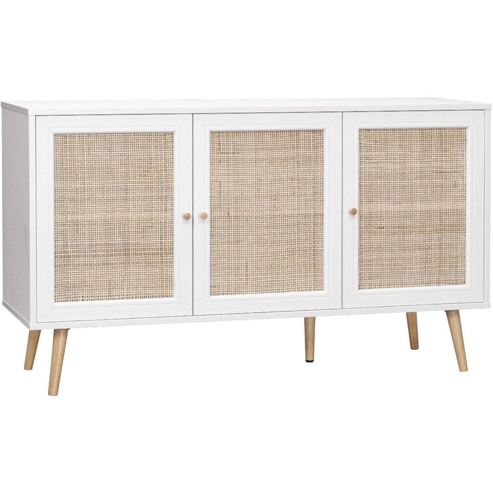 Alice'S Home - Buffet De Rangement En Cannage. Blanc 120X39X70Cm - Bohème - 2 Niveaux. 3 Portes. Pieds Scandinaves | Designix - Amazon    - https://designix.fr/