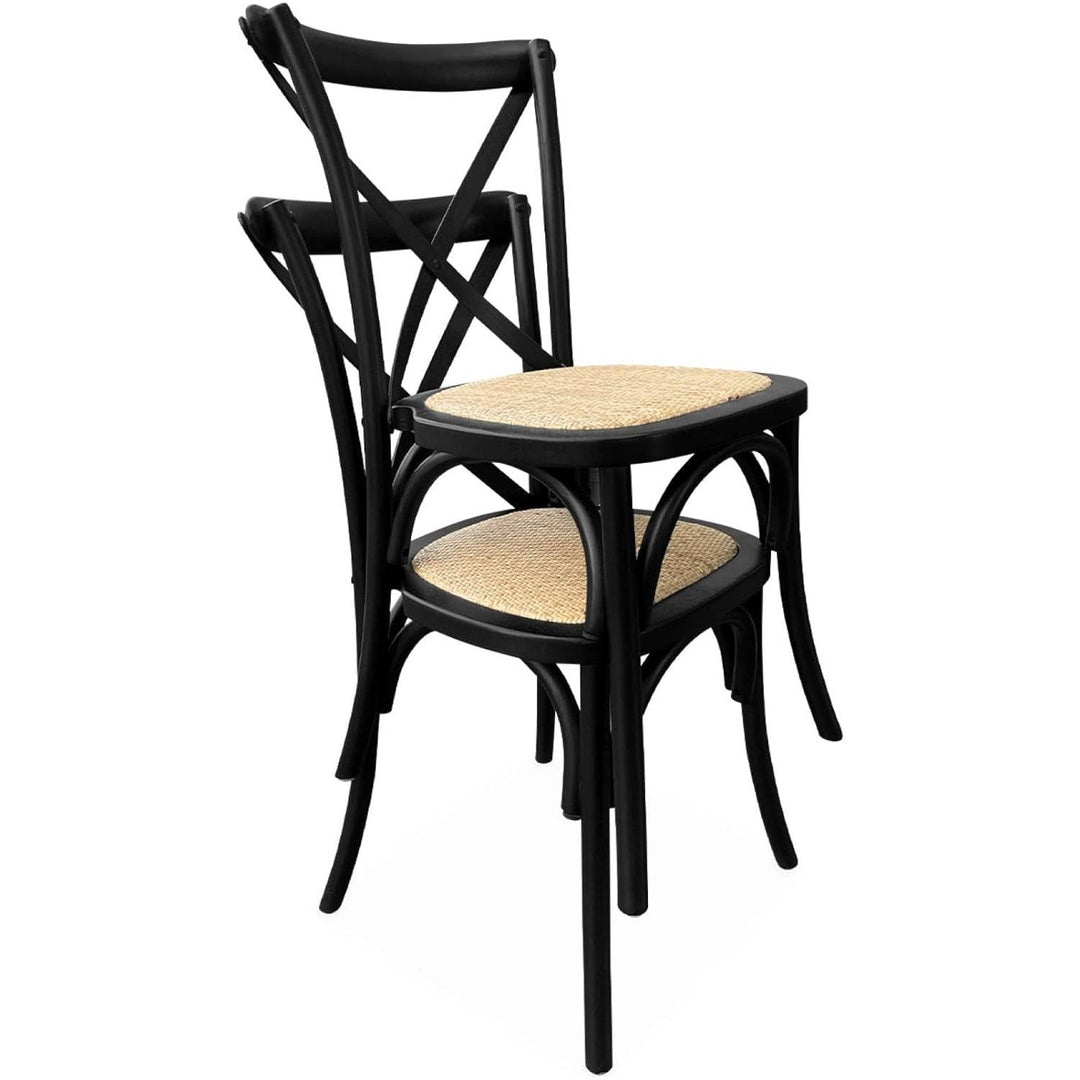 Alice'S Home - Lot De 2 Chaises De Bistrot En Bois D'Hévéa Noir. Vintage. Assise En Rotin. Empilables | Designix - Amazon    - https://designix.fr/