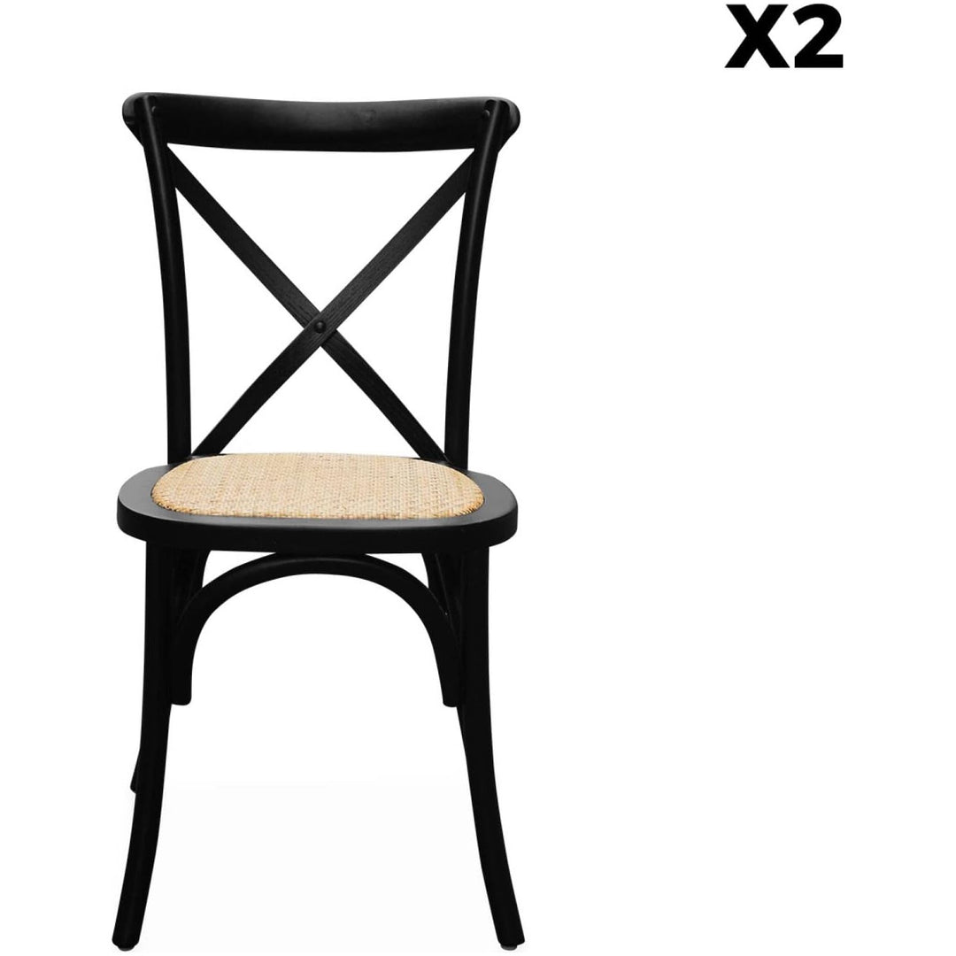 Alice'S Home - Lot De 2 Chaises De Bistrot En Bois D'Hévéa Noir. Vintage. Assise En Rotin. Empilables | Designix - Amazon    - https://designix.fr/