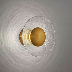 Applique murale LED Glamour en verre, or et transparent, Ø 20 cm