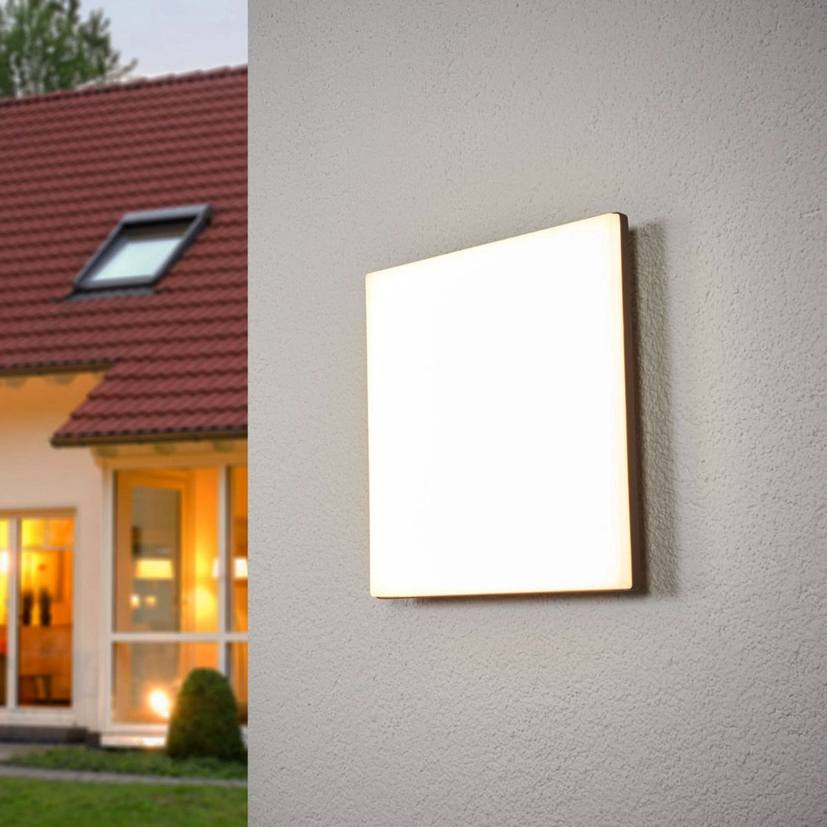 Plafonnier d'extérieur LED Henni en aluminium, gris foncé et blanc, hauteur 4,8 cm, IP65, 3000 K, 15 W