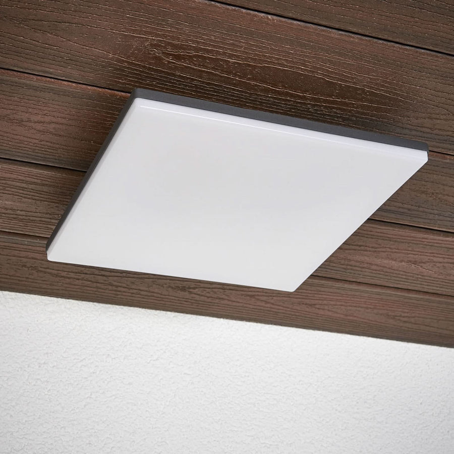 Plafonnier d'extérieur LED Henni en aluminium, gris foncé et blanc, hauteur 4,8 cm, IP65, 3000 K, 15 W