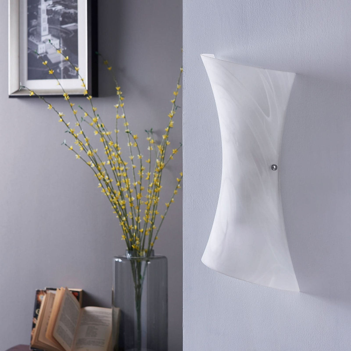 Applique murale Ebba en verre, albâtre et chromé, 2 lumières, hauteur 38,3 cm