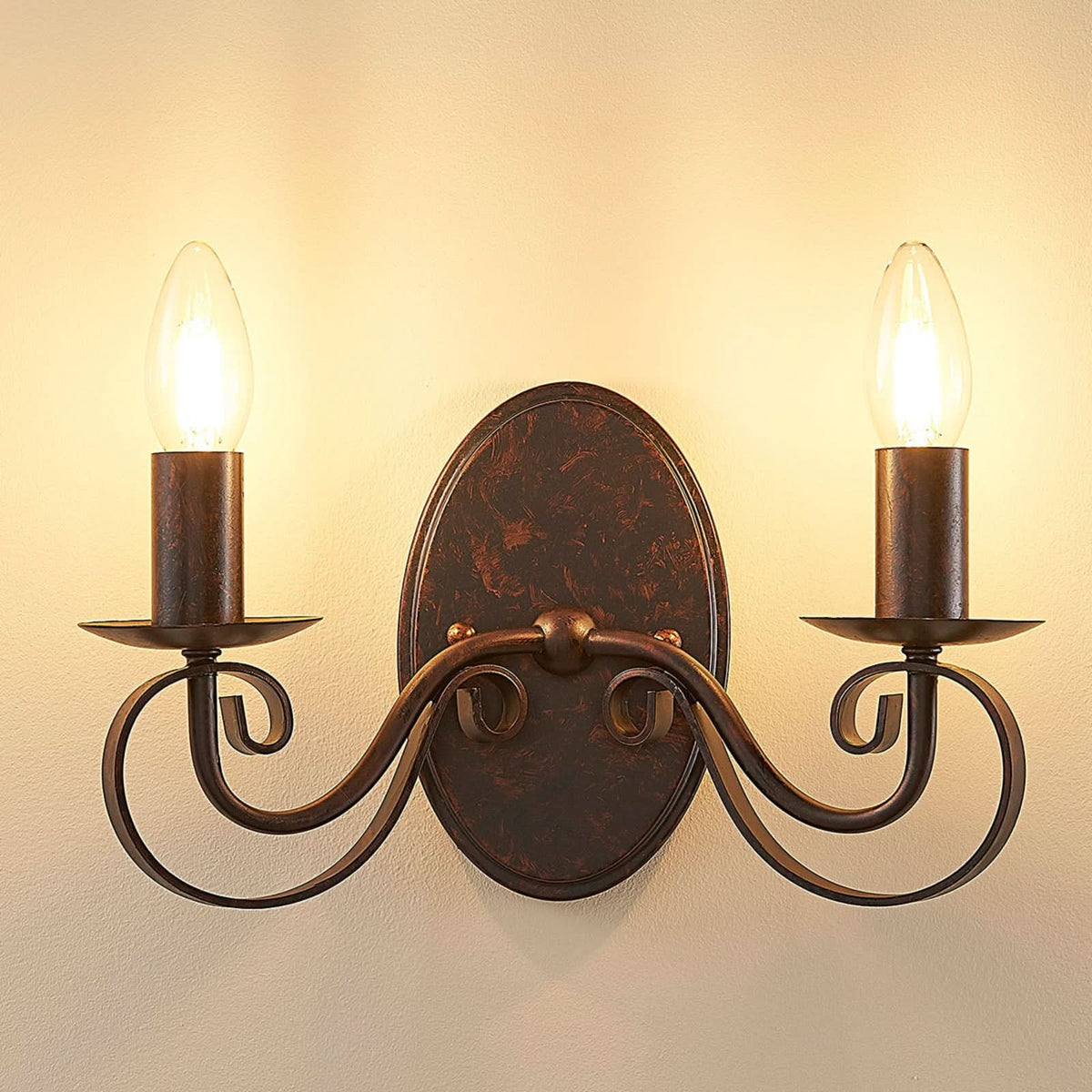 Applique murale Caleb en métal, rouille, 2 lumières, hauteur 17,8 cm