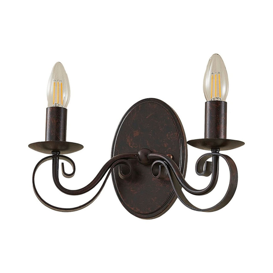 Applique murale Caleb en métal, rouille, 2 lumières, hauteur 17,8 cm